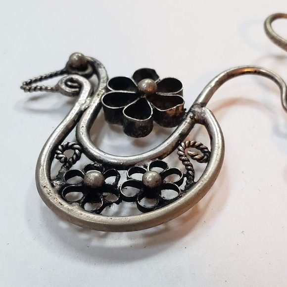 Large MIAO Silver BIRD EARRINGS Hmong Hoop Tribal Rustic Boho Gypsy Handmade - Picture 5 of 9